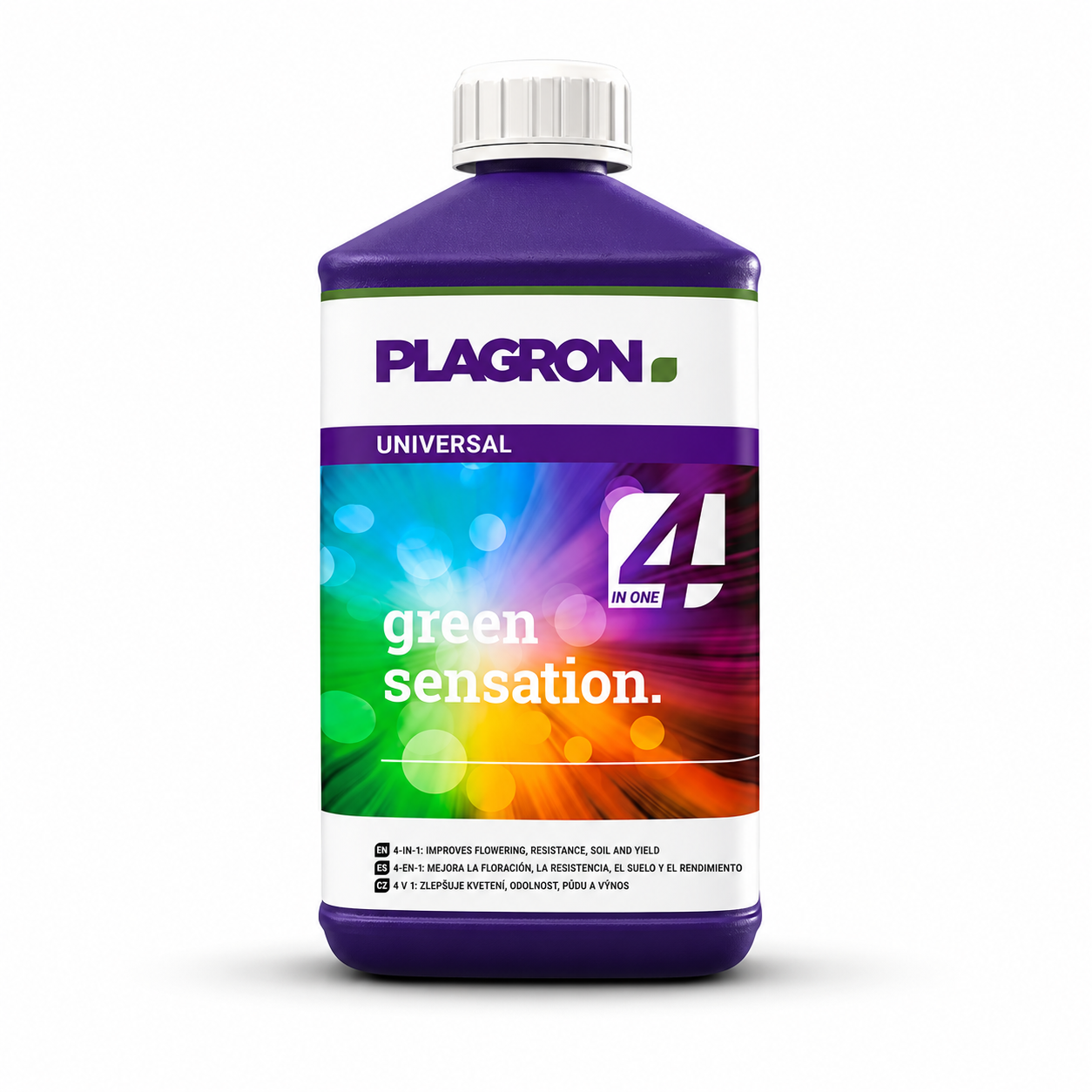 Plagron Green Sensation 1 litre purple bottle on a white background.